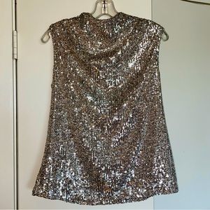 Cable & Gauge Champagne Sequined Cowl-Neck Top